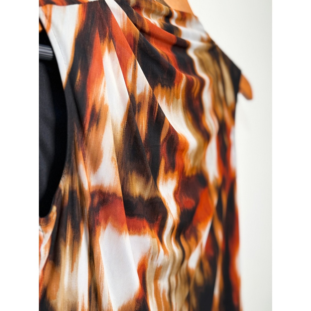 Calvin Klein Womens XS Abstract Mesh Mock Neck Draped Sleeveless Shell Blouse - Picture 5 of 7